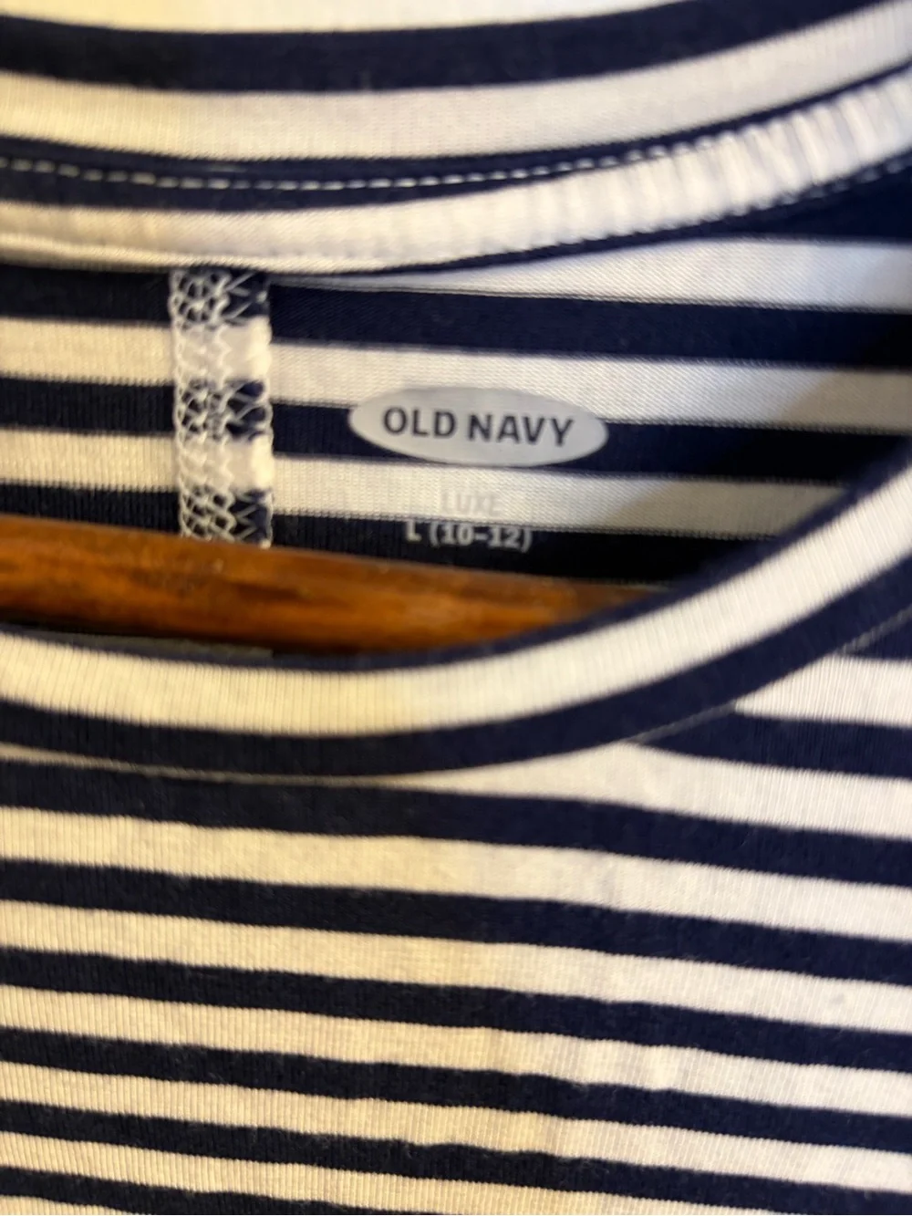 Old Navy Luxe Girls L 10-12 Navy White Striped T-Shirt High Low Hem Stretch